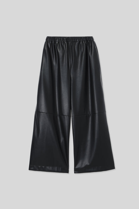 Synthetic Leather Wide Trousers_Black