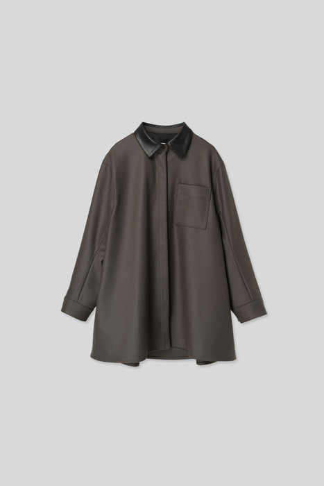 Light Wool Shirt Coat_Walnut Black