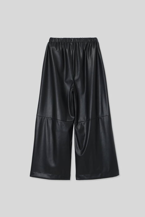 Synthetic Leather Wide Trousers_Black
