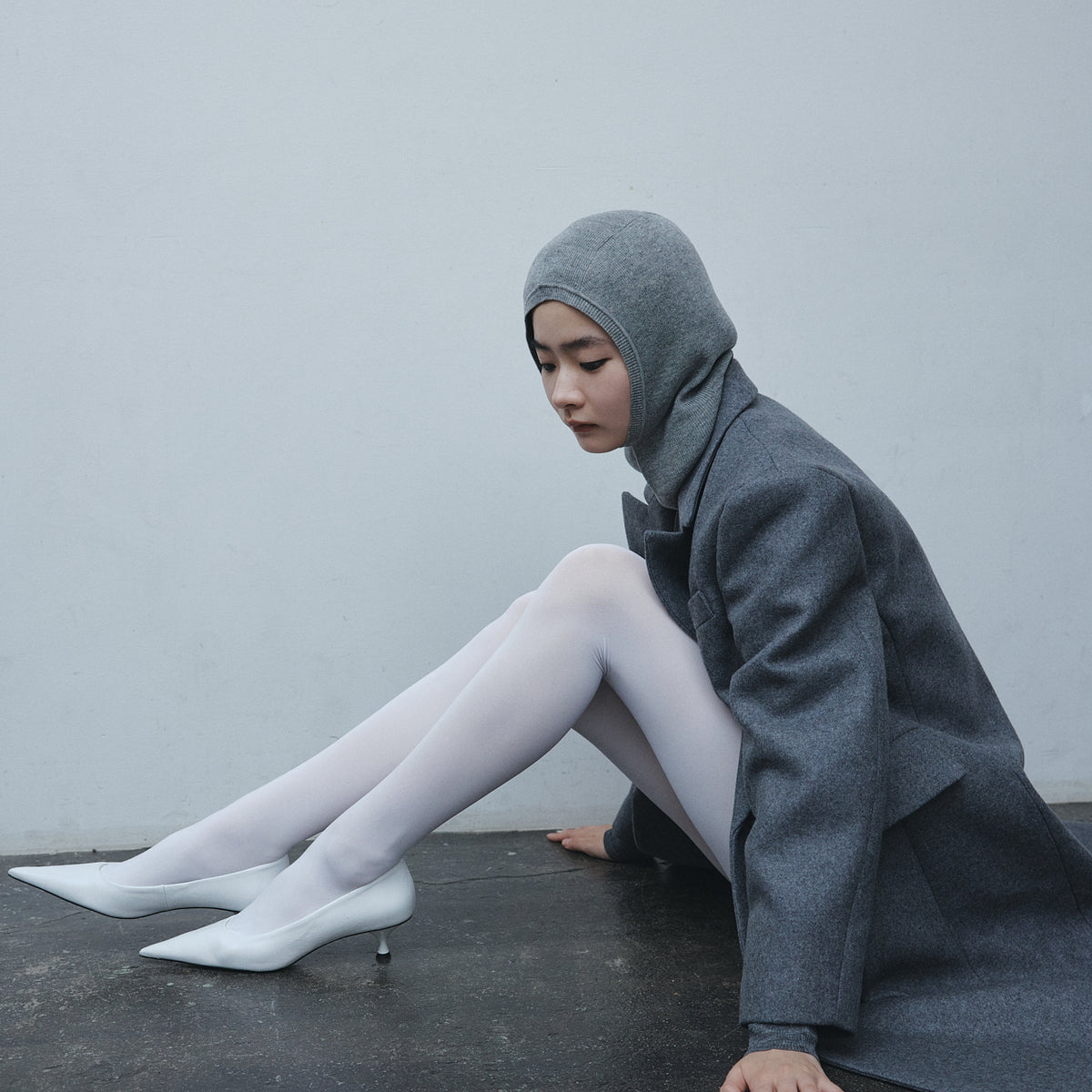 Fitted Wool Hood_Melange Gray