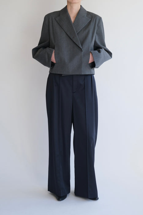 Cropped Over Size Jacket_Melange Gray