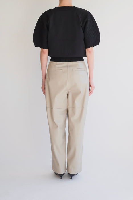 Synthetic leather Tapered pants_Beige