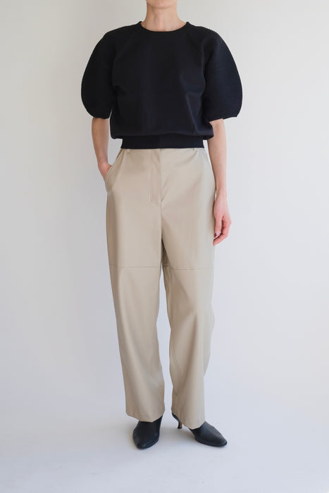 Synthetic leather Tapered pants_Beige