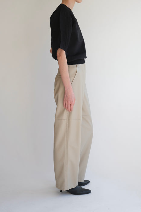 Synthetic leather Tapered pants_Beige
