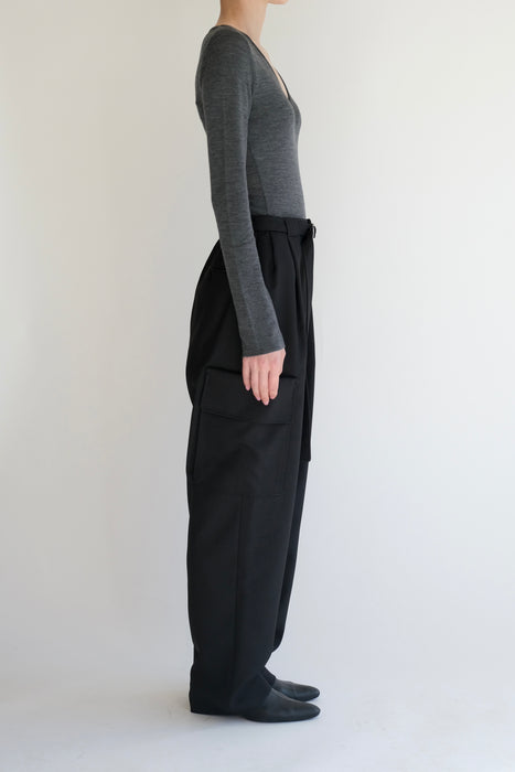 Wool like band trouser_Black