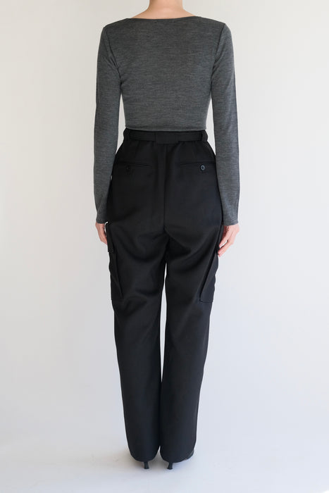 Wool like band trouser_Black