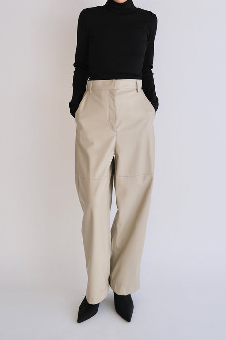 Synthetic leather Tapered pant_Beige