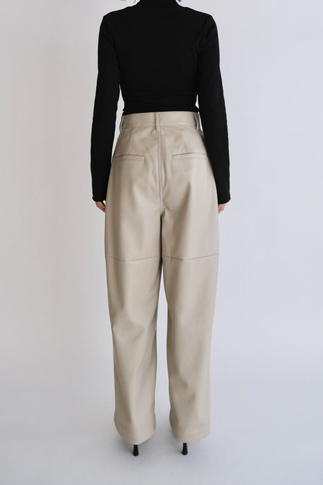 Synthetic leather Tapered pant_Beige