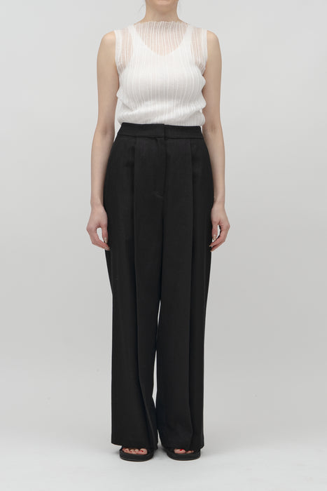 Bright linen front tuck trousers_Black
