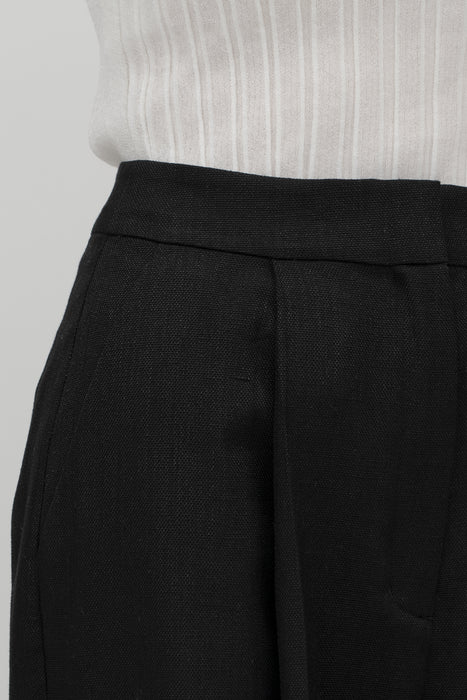 Bright linen front tuck trousers_Black