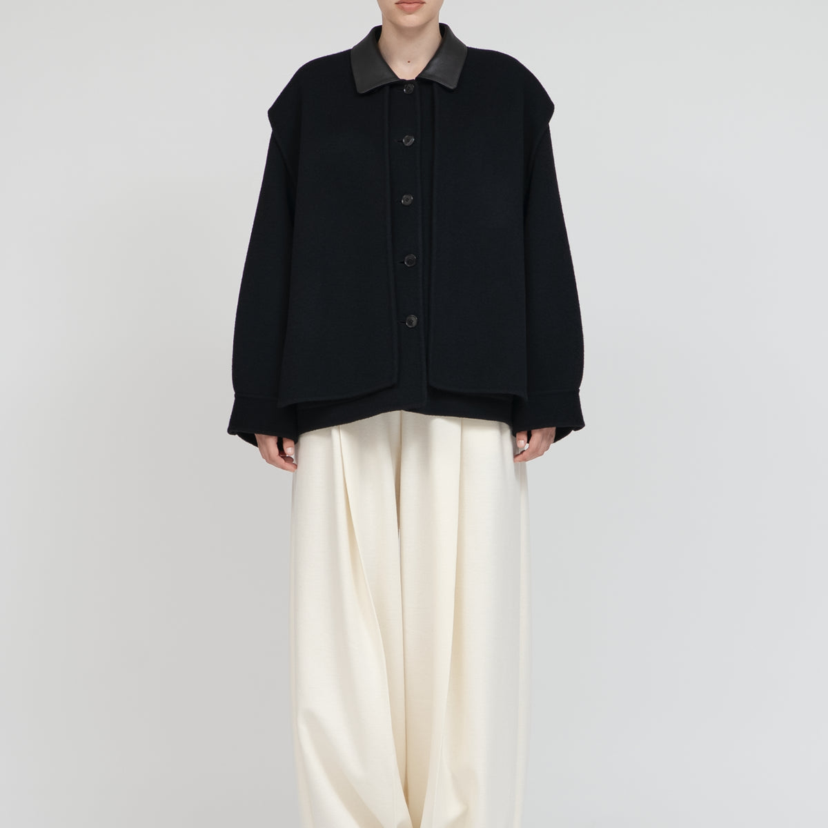 IIROT ウールシャツジャケット 黒アウター Double Cross Wool Shirt Jacket_Black– IIROT