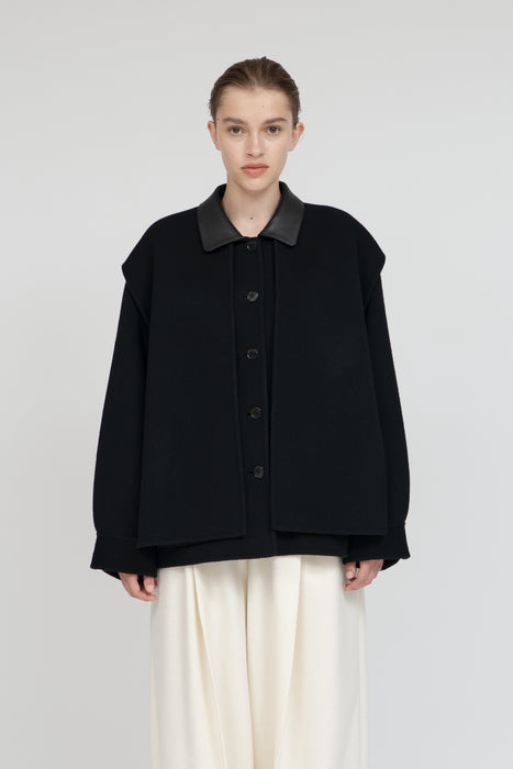 Double Cross Wool Shirt Jacket_Black