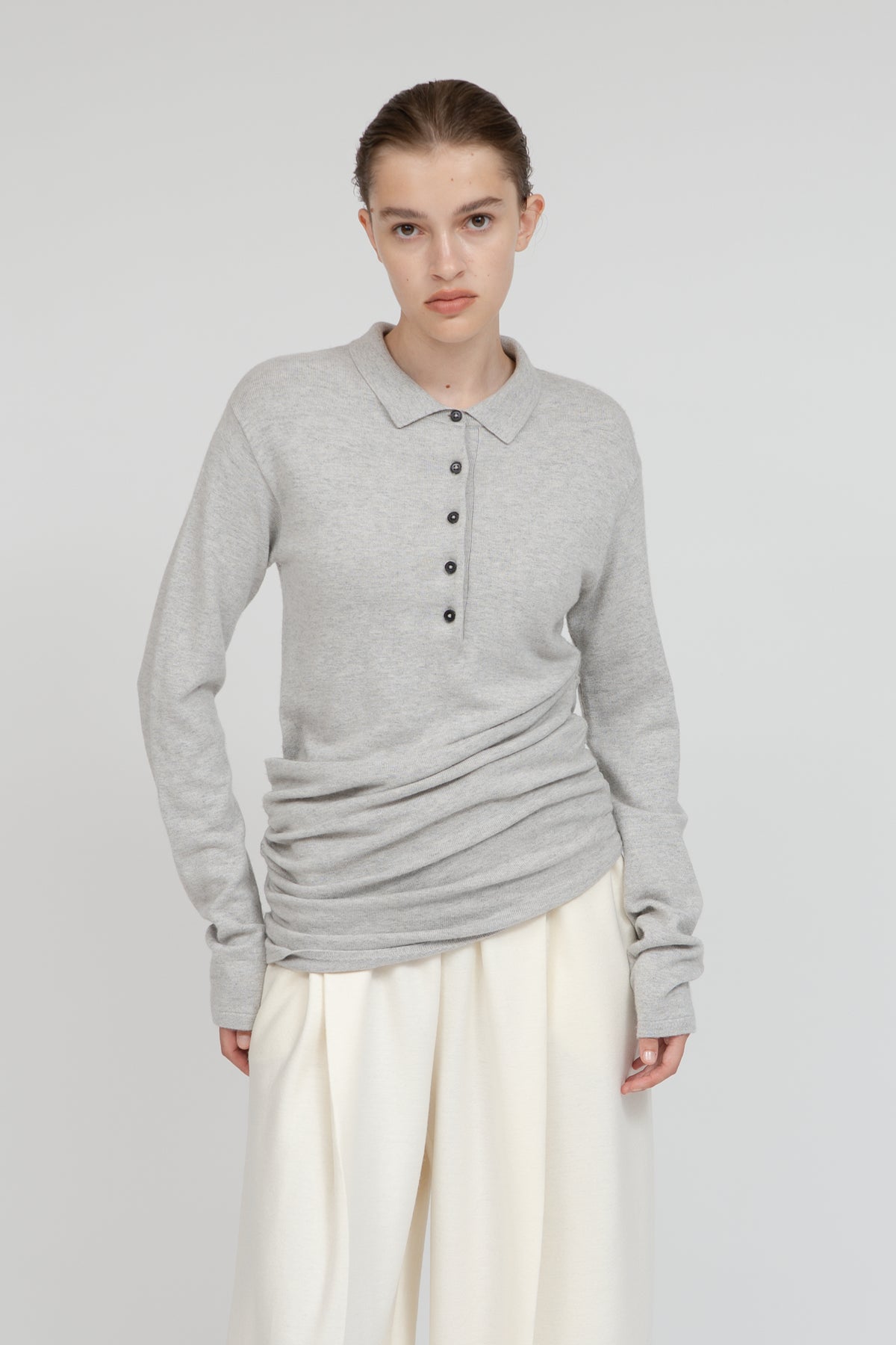 Cashmere Polo Knit_Light Gray– IIROT