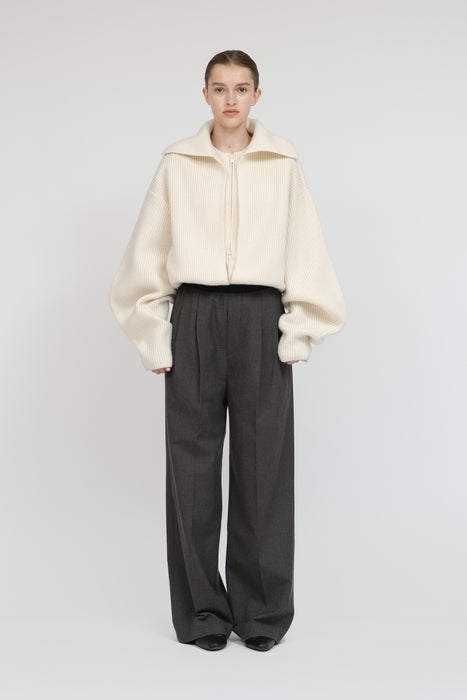 Tasmania Lam Zip Jacket_Ivory