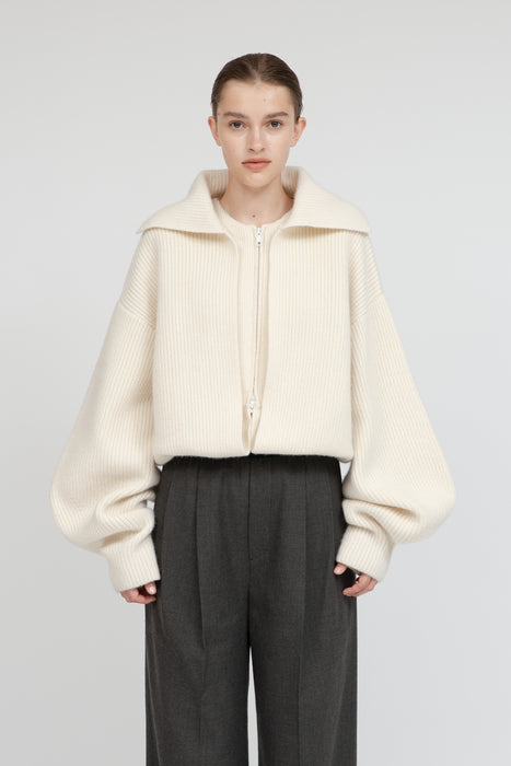 Tasmania Lam Zip Jacket_Ivory