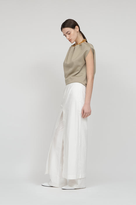 Cotton Broad Layer Trouser_White