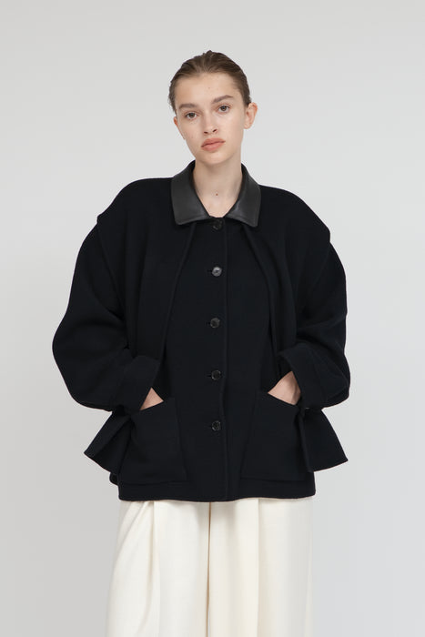 Double Cross Wool Shirt Jacket_Black