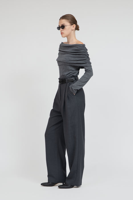 Wool Brend Tuck Trousers_Middle Gray