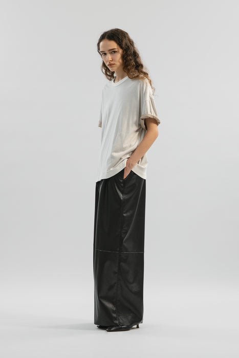 Synthetic Leather Wide Trousers_Black