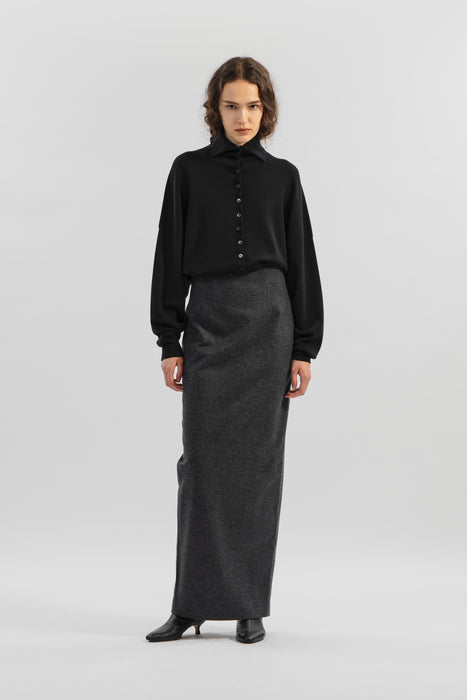 Wool Jersey Pencil Skirt_Charcoal Gray