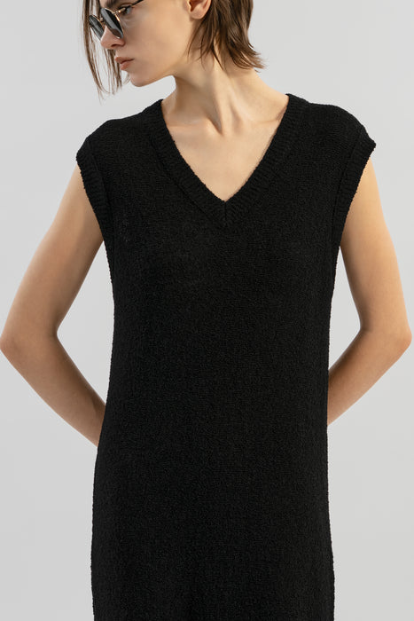 Fine merino Wool Knit Dress_Black