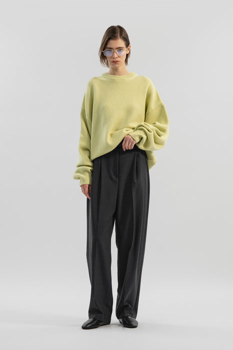 36 Wool Blend Tuck Trousers_Middle Gray