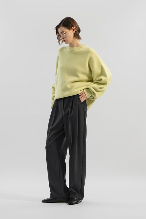 36 Wool Blend Tuck Trousers_Middle Gray