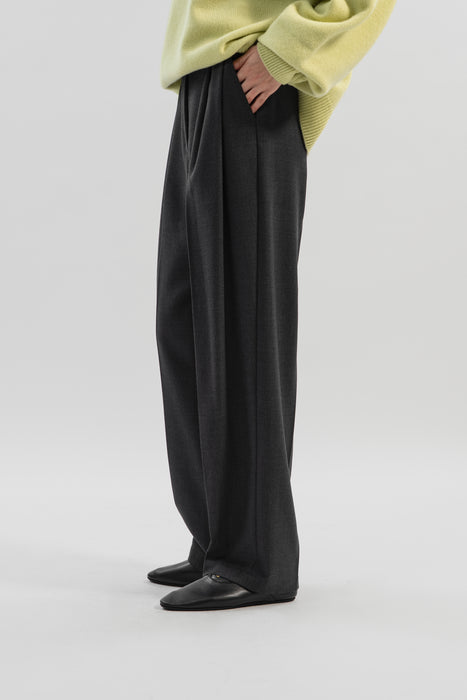 36 Wool Blend Tuck Trousers_Middle Gray