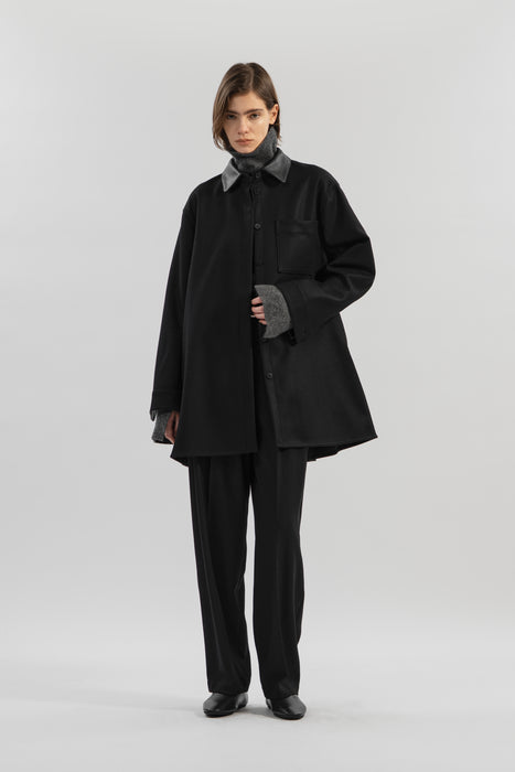 Light Wool Shirt Coat_Walnut Black