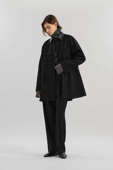 Light Wool Shirt Coat_Walnut Black