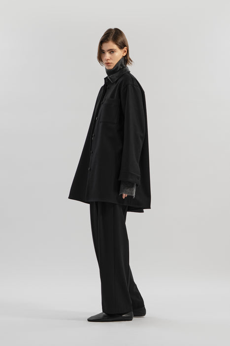 Light Wool Shirt Coat_Walnut Black