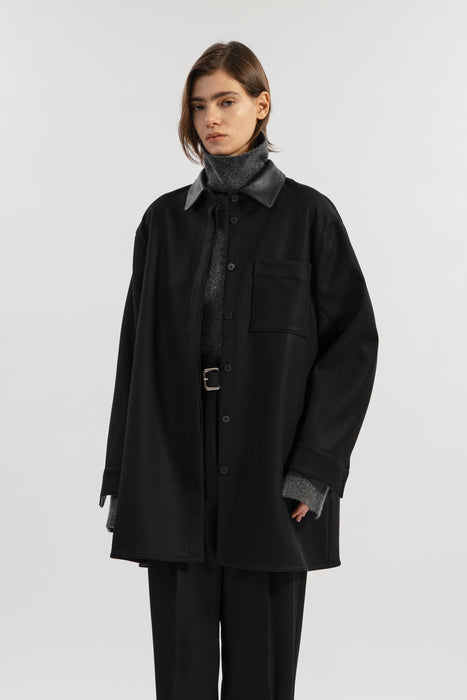 Light Wool Shirt Coat_Walnut Black