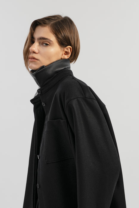 Light Wool Shirt Coat_Walnut Black