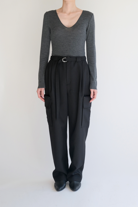 Wool like band trouser_Black