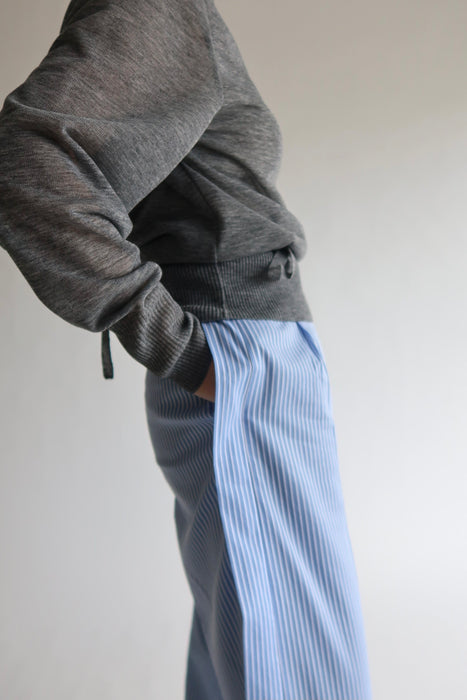 Cotton Stripe Side Tuck Wide Pants