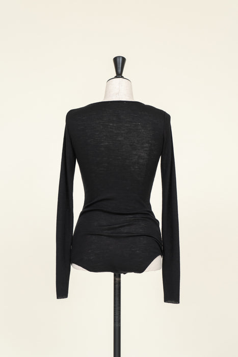 Merino Wool Body Suit/vneck_Black