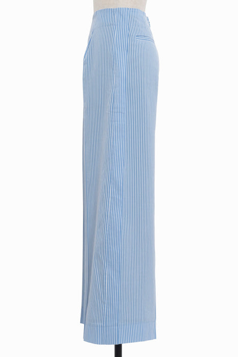 Cotton Stripe Side Tuck Wide Pants
